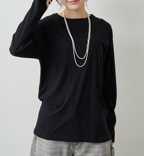  「【春カラーで登場！】コットンシアーカットソー」|プルオーバー|ブラック