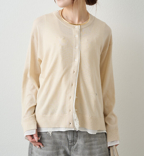  「レイヤード風配色ニットカーディガン」|カーディガン|