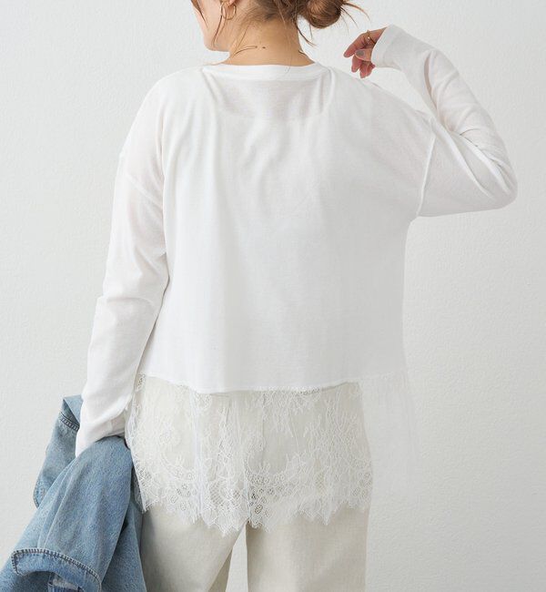  「レースヘムシアーワッフルカットソー」|プルオーバー|