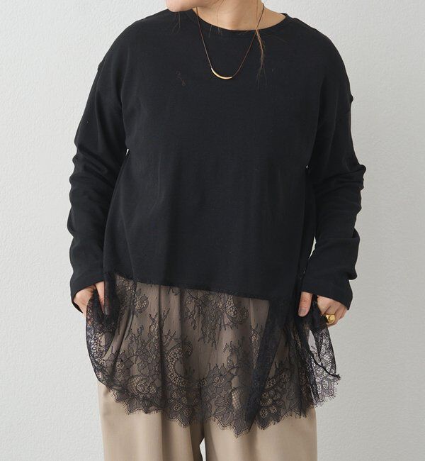 「レースヘムシアーワッフルカットソー」|プルオーバー|