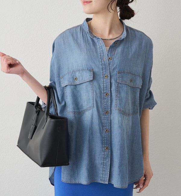  「シアーデニムバンドカラーブラウス」|シャツ・ブラウス|