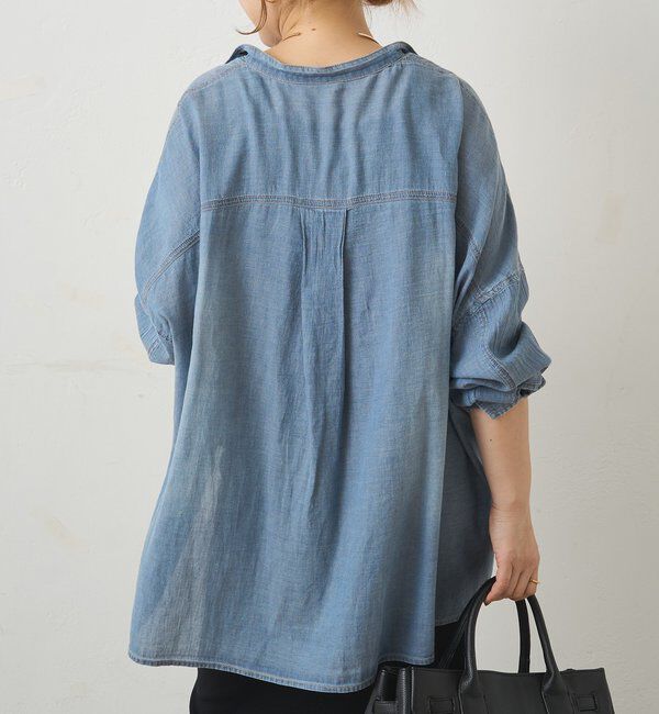  「シアーデニムバンドカラーブラウス」|シャツ・ブラウス|