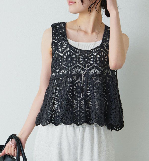  「【リバイバル】カギ針編み風ビスチェ」|キャミソール|チャコールグレー