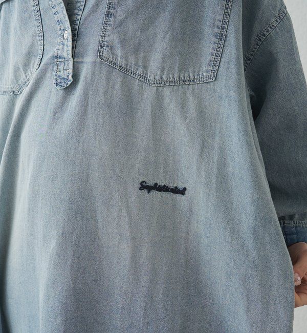  「ヴィンテージライクデニムバンドカラーワンピース」|ワンピース|