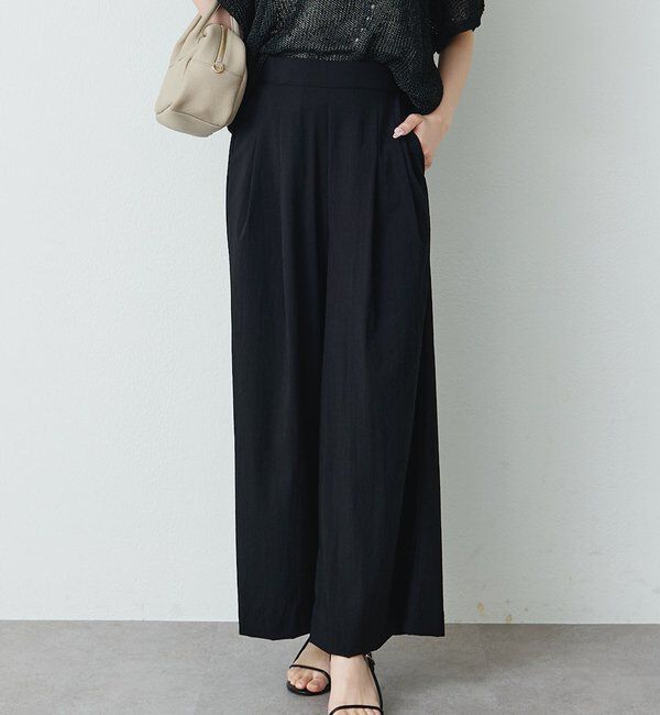  「レーヨンナイロンストレッチタックワイドパンツ」|スラックス|
