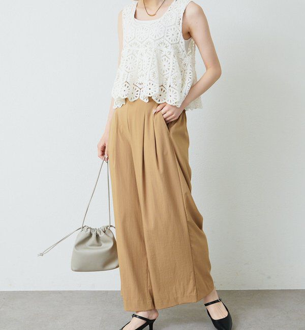  「レーヨンナイロンストレッチタックワイドパンツ」|スラックス|