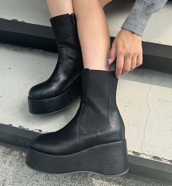  「【マイナス3キロ見え】サイドゴアボリュームソールショートブーツ」|その他|