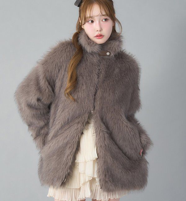  「ミドルフェイクファージャケット」|ダウンベスト・ベスト|ブラウン