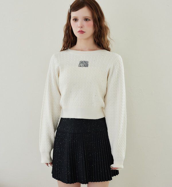  「キラキラ付ロゴ刺繍ケーブルニット」|ニット・セーター|