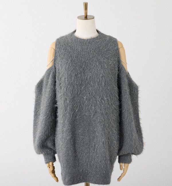  「肩あきビジューニットミニワンピ」|ワンピース|