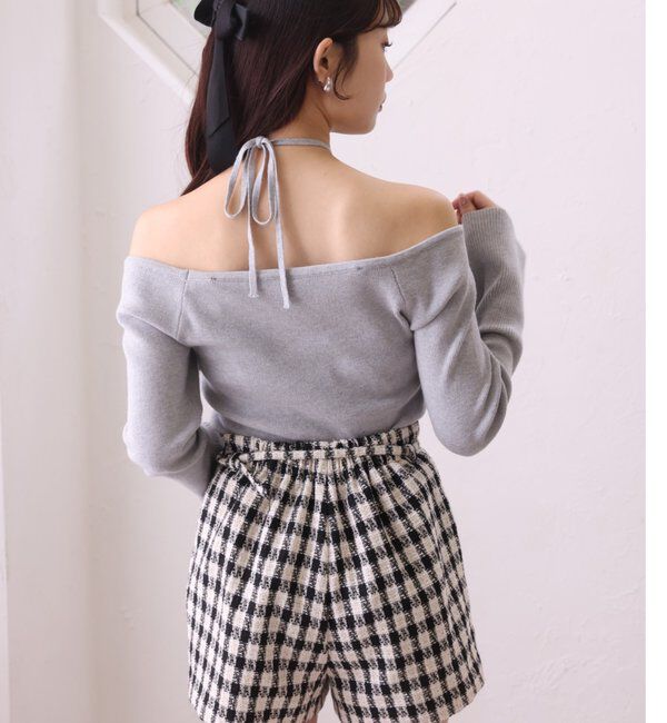  「キラキラボタンファーオフショルニット」|ニット・セーター|