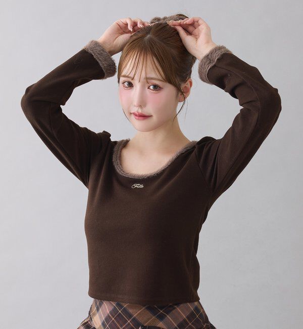  「フェザーシュシュ付きトップス」|プルオーバー|ブラウン