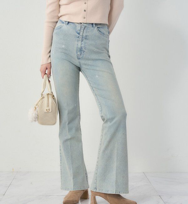  「美脚ラインストーンデニムパンツ」|その他|ブルー