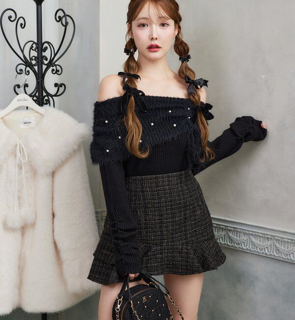  「パール&times;ビジューオフショルニット」|ニット・セーター|