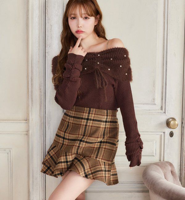  「パール&times;ビジューオフショルニット」|ニット・セーター|