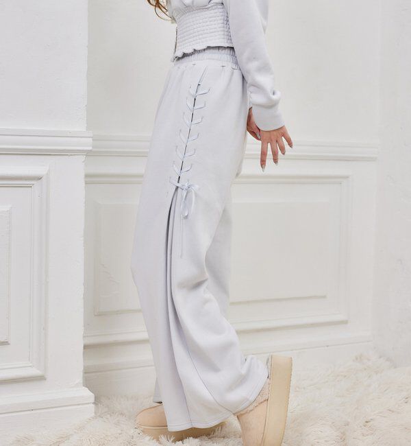  「【セットアップ可能】レースアップカットパンツ」|その他|サックスブルー