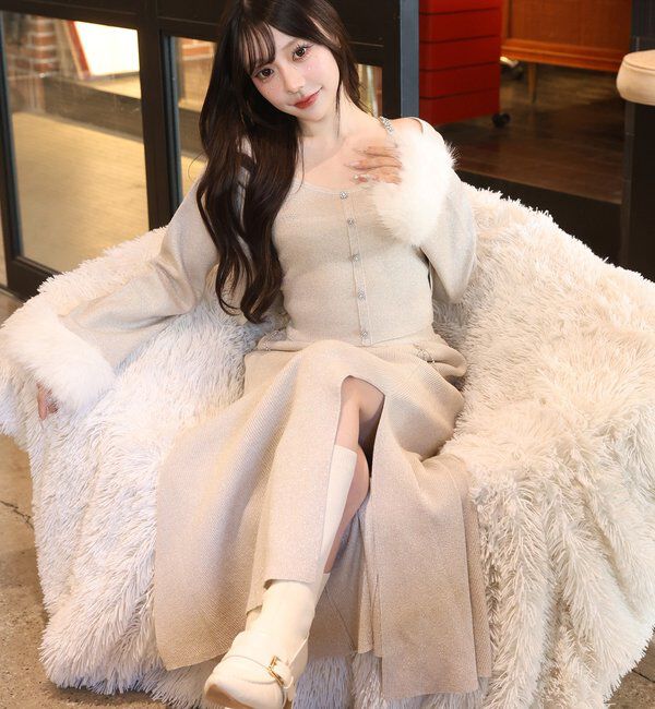  「袖ファーボレロ+キラキラビスチェSET」|ニット・セーター|