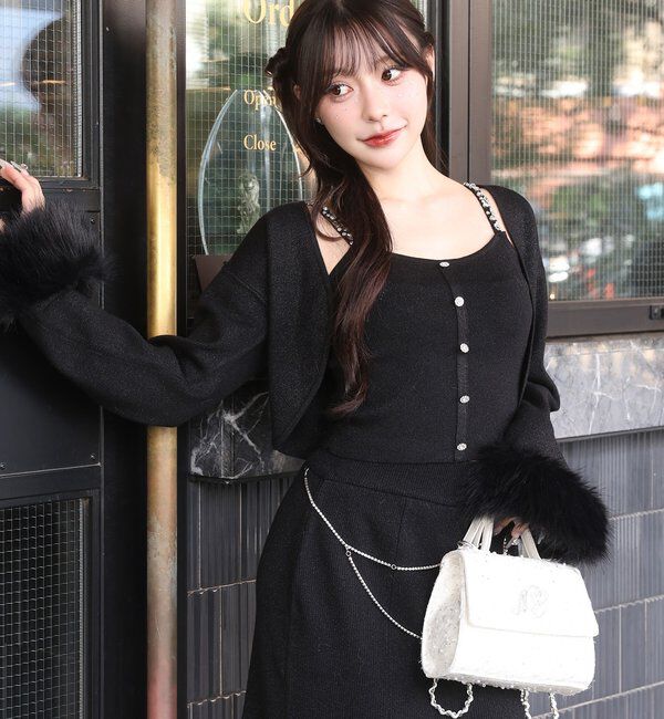  「袖ファーボレロ+キラキラビスチェSET」|ニット・セーター|