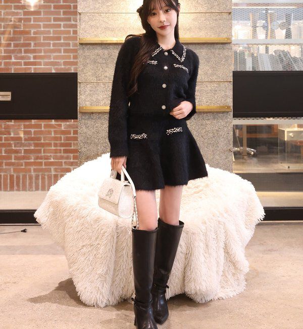  「ビジュー付フェザーニットセットアップ」|ワンピース|