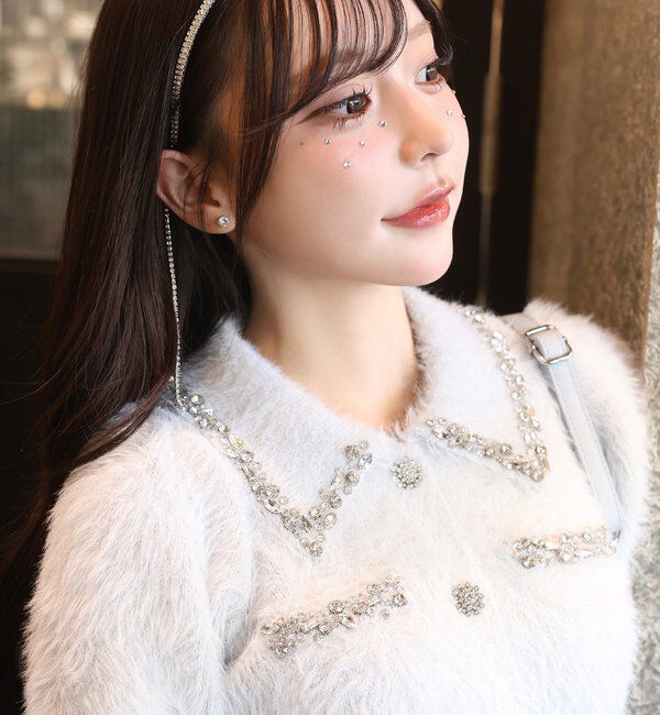  「ビジュー付フェザーニットセットアップ」|ワンピース|