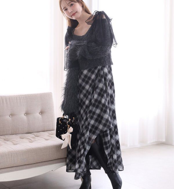  「肩リボンニットセットワンピース」|ワンピース|