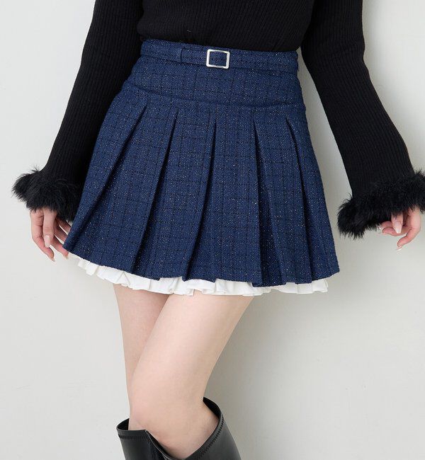  「ベルト付きレイヤードプリーツミニスカート」|スカート|