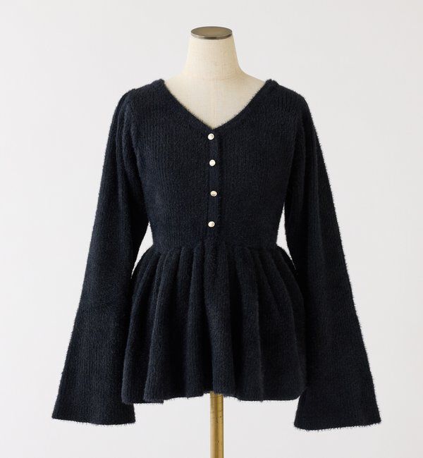  「バックリボンフェザーペプラムニット」|ニット・セーター|