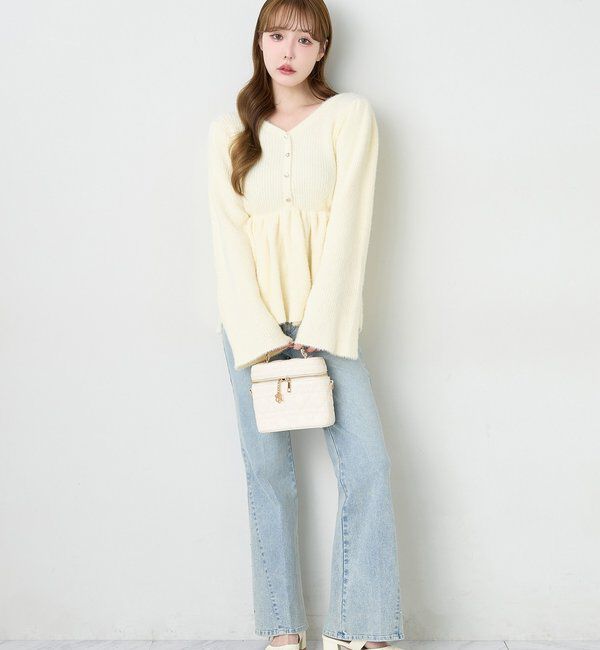  「バックリボンフェザーペプラムニット」|ニット・セーター|