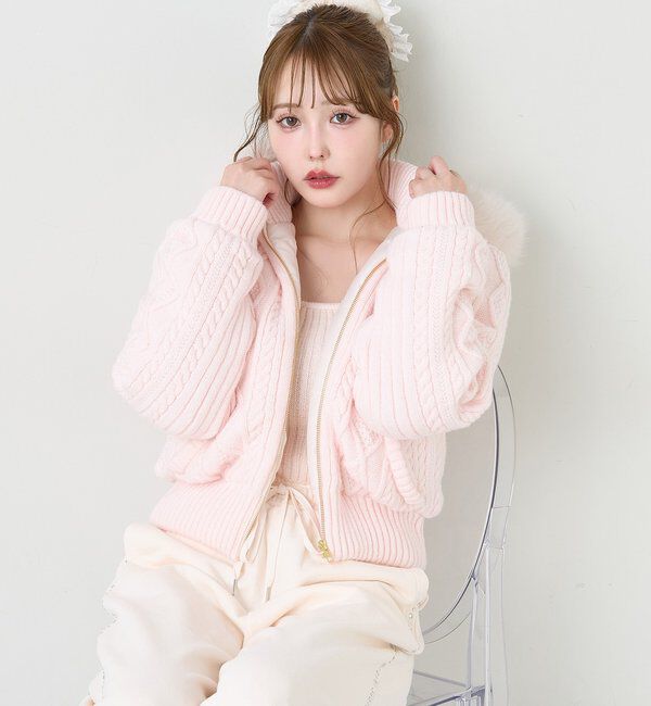  「ケーブルニット中綿ブルゾン」|ダウンベスト・ベスト|