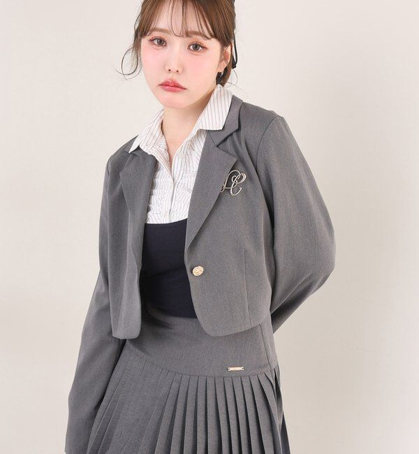  「ブローチ付きショートテーラージャケット/WEB限定リバイバル」|テーラードジャケット|
