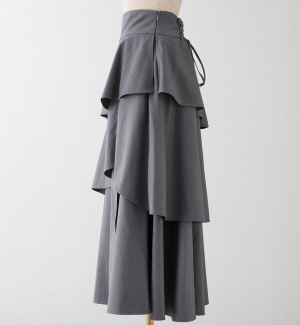  「スリットティアードロングスカート／後ろレースアップ」|スカート|