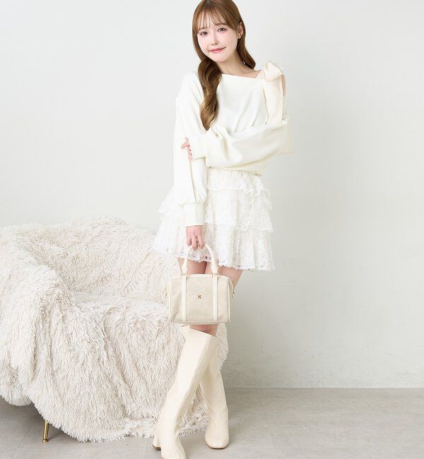  「肩リボン刺繍入りラメトップス」|プルオーバー|