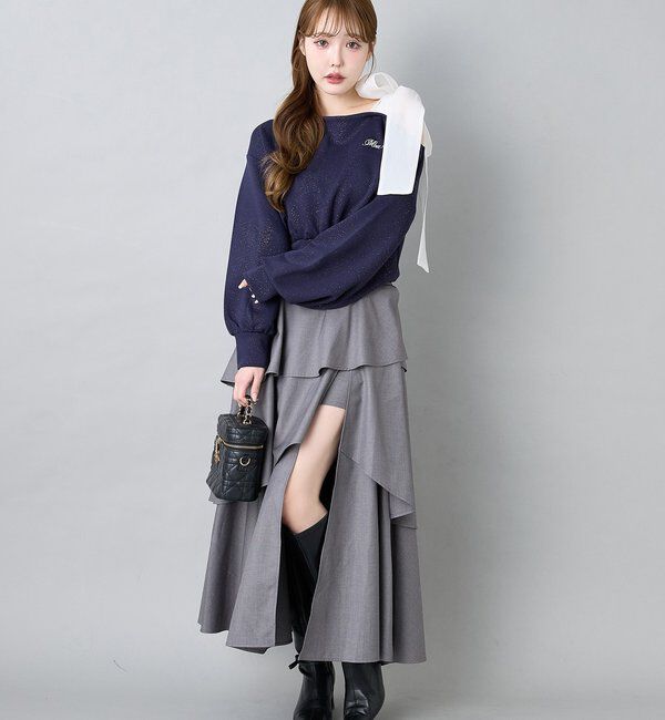  「肩リボン刺繍入りラメトップス」|プルオーバー|