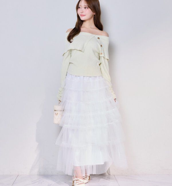  「段々チュールロングスカート」|スカート|