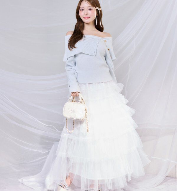  「段々チュールロングスカート」|スカート|