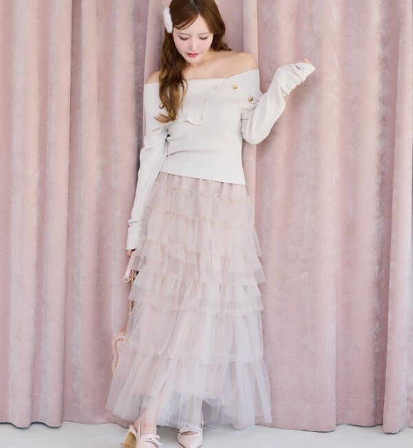  「段々チュールロングスカート」|スカート|