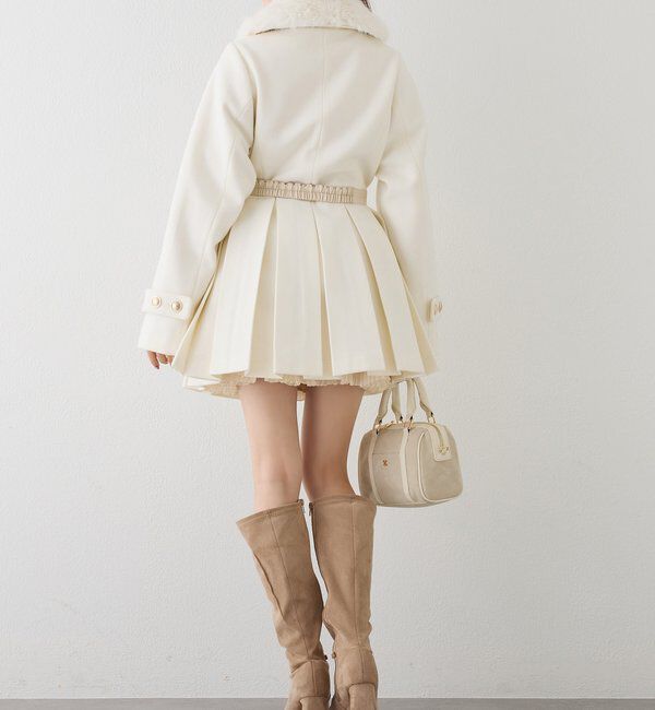  「ウエストベルト付きフェイクファー襟ミドルコート」|その他|