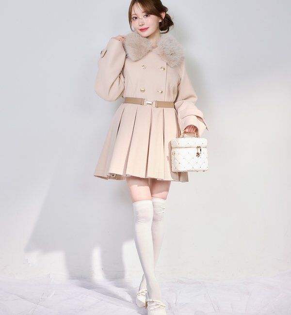  「ウエストベルト付きフェイクファー襟ミドルコート」|その他|