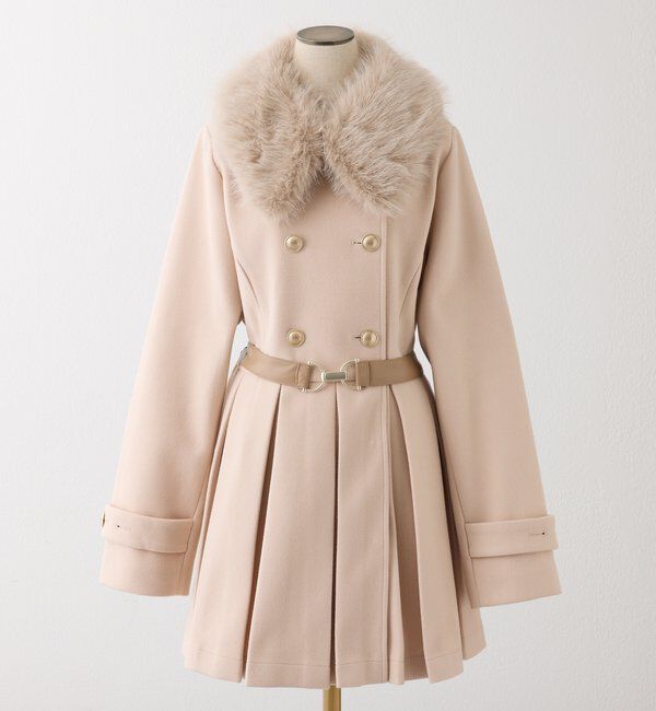  「ウエストベルト付きフェイクファー襟ミドルコート」|その他|