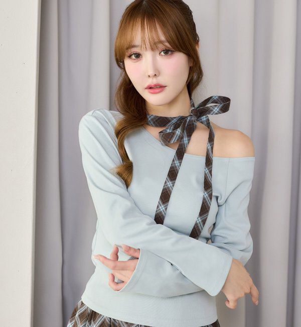  「リボンタイ／ワンショルカットトップス」|プルオーバー|