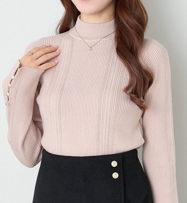  「	アイレットプチハイネックニット」|ニット・セーター|ピンク
