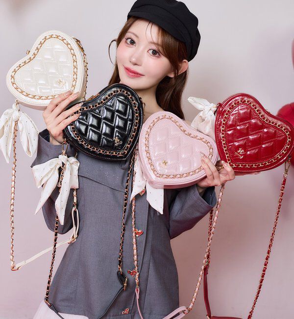  「リボン付きキルティングハートバッグ」|ショルダー・メッセンジャー|