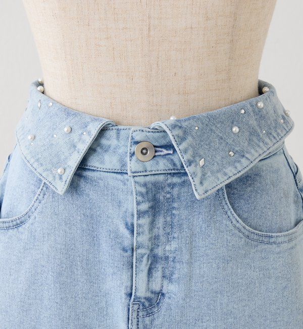  「ウェスト折り返しデニムミニスカート」|スカート|