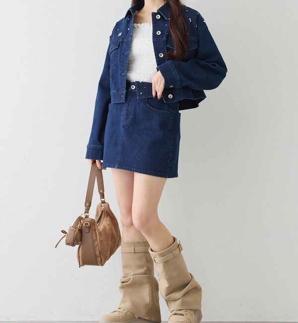  「ウェスト折り返しデニムミニスカート」|スカート|