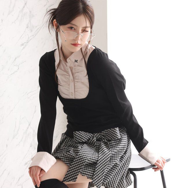  「ロゴ刺繍レイヤードトップス」|プルオーバー|