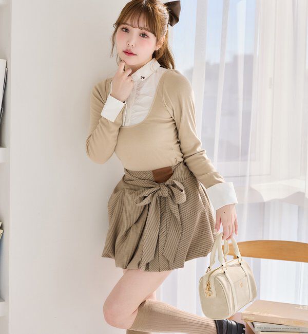  「ロゴ刺繍レイヤードトップス」|プルオーバー|