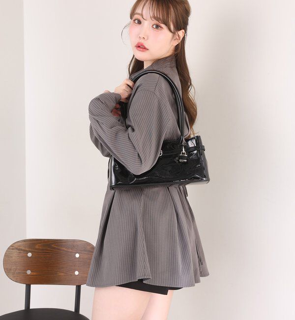  「【マイナス5キロ見え】レースアップシャツチュニック」|シャツ・ブラウス|