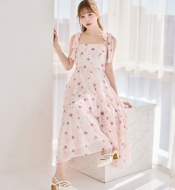  「【肩リボン取り外し可能】カーディガンセット２枚セットワンピ」|ワンピース|