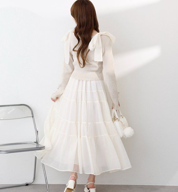  「【肩リボン取り外し可能】カーディガンセット２枚セットワンピ」|ワンピース|