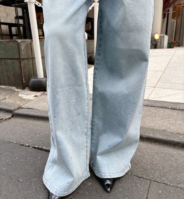  「【SSサイズあり/ウエスト調整可能】ビジュー付きワイドデニム」|その他|